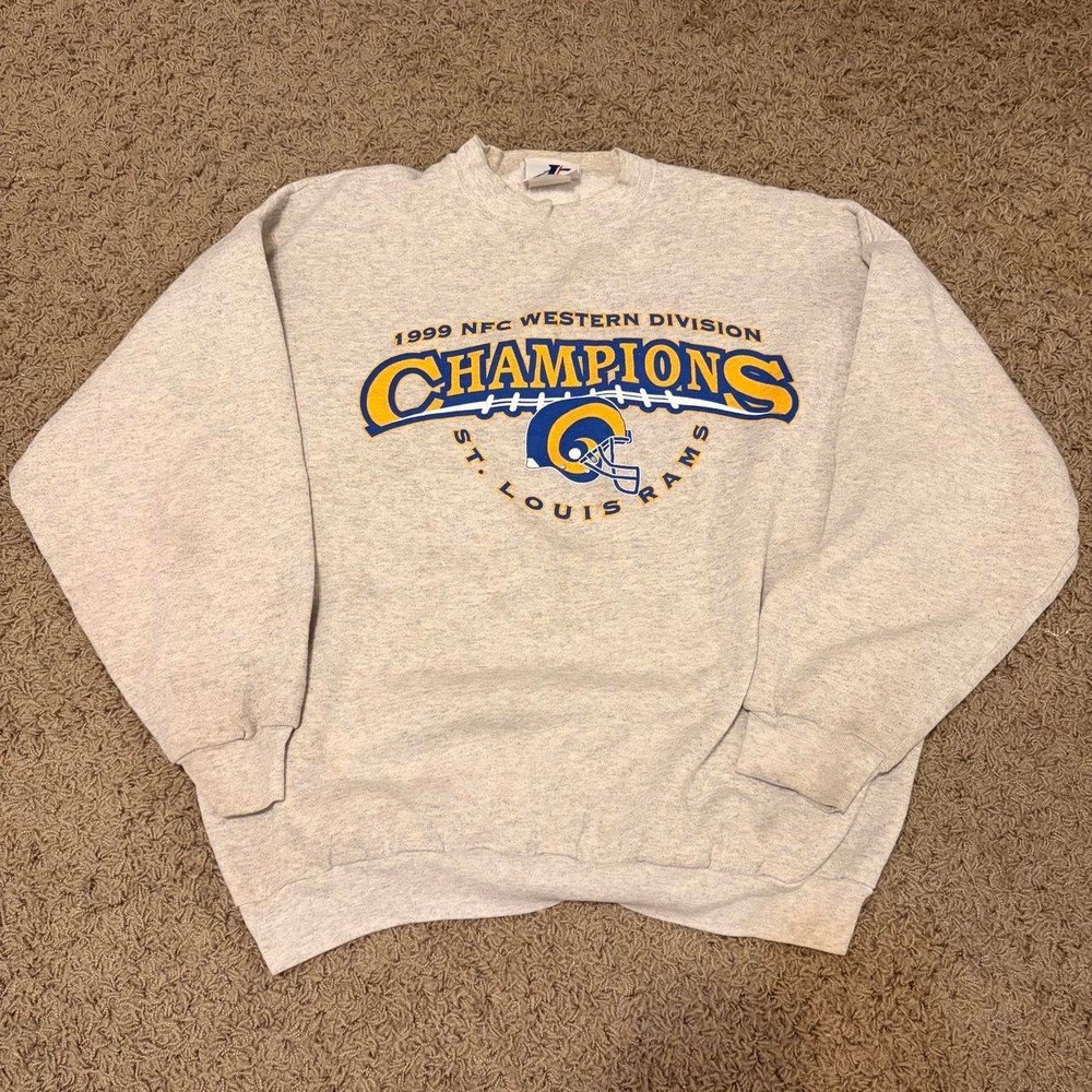 Vintage Logo Athletic 1999 St Louis Rams NFC Champions Sweatshirt Grey Mens L